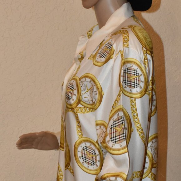 Vintage Long-sleeved, Burberrys Printed Silk Shirt US M- NWOT - Picture 8 of 12